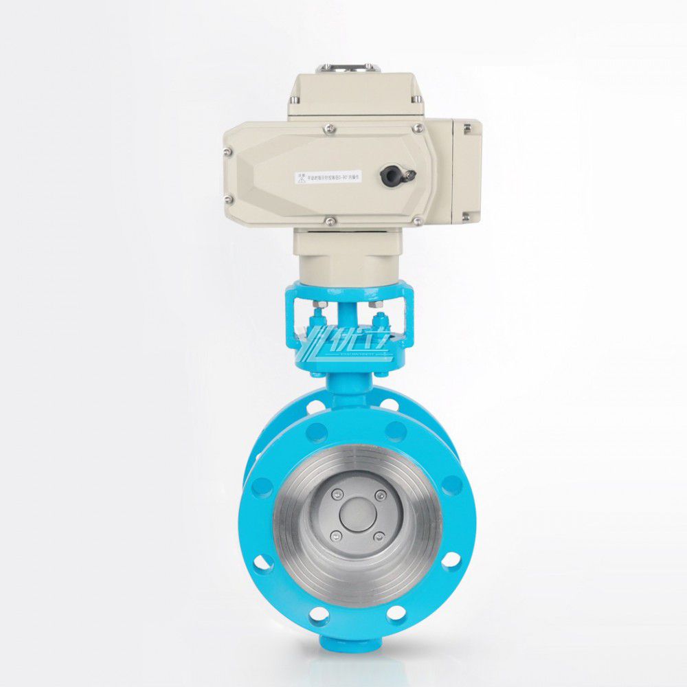 YOULI High Temperature 304 Stainless Steel JIS 10K Pn16 WCB Metal Seal Motorized Three Eccentric Electric Flange Butterfly Valve