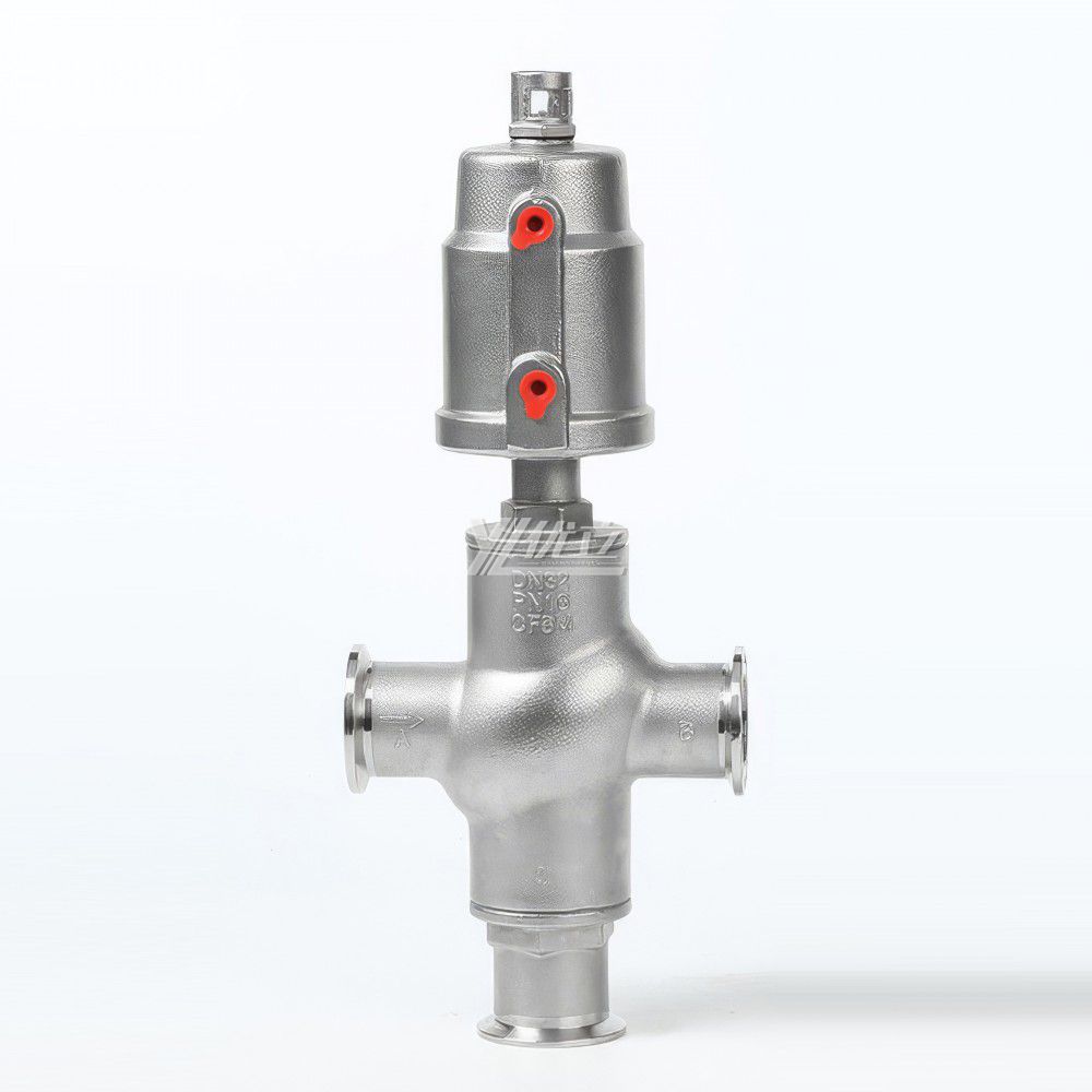 YOULI High Temperature Steam 1.6mpa 304 316 BSP NPT Stainless Steel Head Pneumatic Three Way Tri-clamped Angle Seat Valve