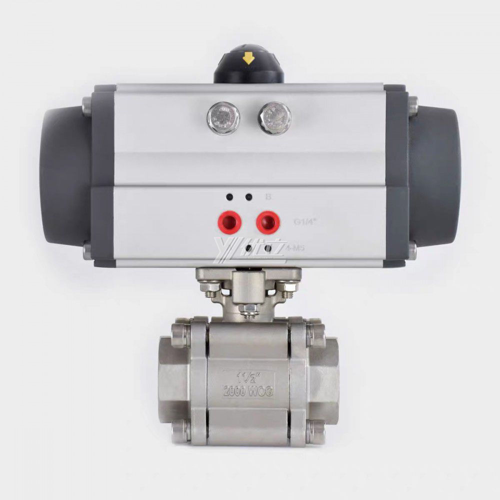 YOULI  High Temperature Metal Seal NPT BSP 2000wog PN130 Stainless Steel 304 316 Pneumatic Actuator 3PC Thread Ball Valve