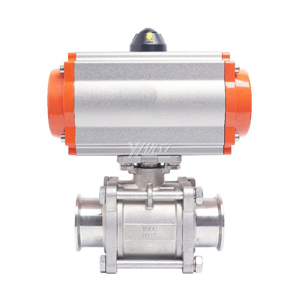 YOULI Hygienic Food Grade Sanitary Stainless Steel 304 316L Beverage Milk Tri Clamped Pneumatic Actuator Three Piece  Ball Valve