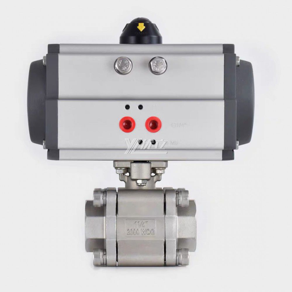 YOULI  High Temperature Metal Seal NPT BSP 2000wog PN130 Stainless Steel 304 316 Pneumatic Actuator 3PC Thread Ball Valve