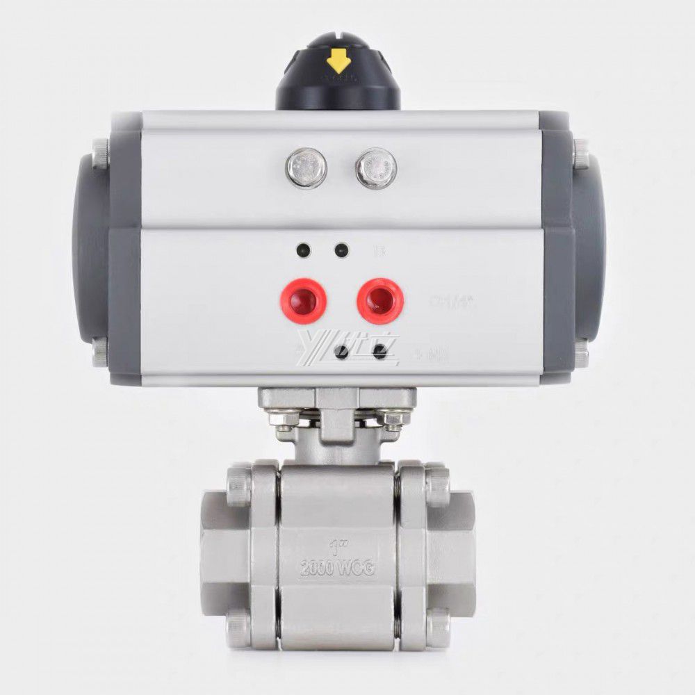 YOULI  High Temperature Metal Seal NPT BSP 2000wog PN130 Stainless Steel 304 316 Pneumatic Actuator 3PC Thread Ball Valve