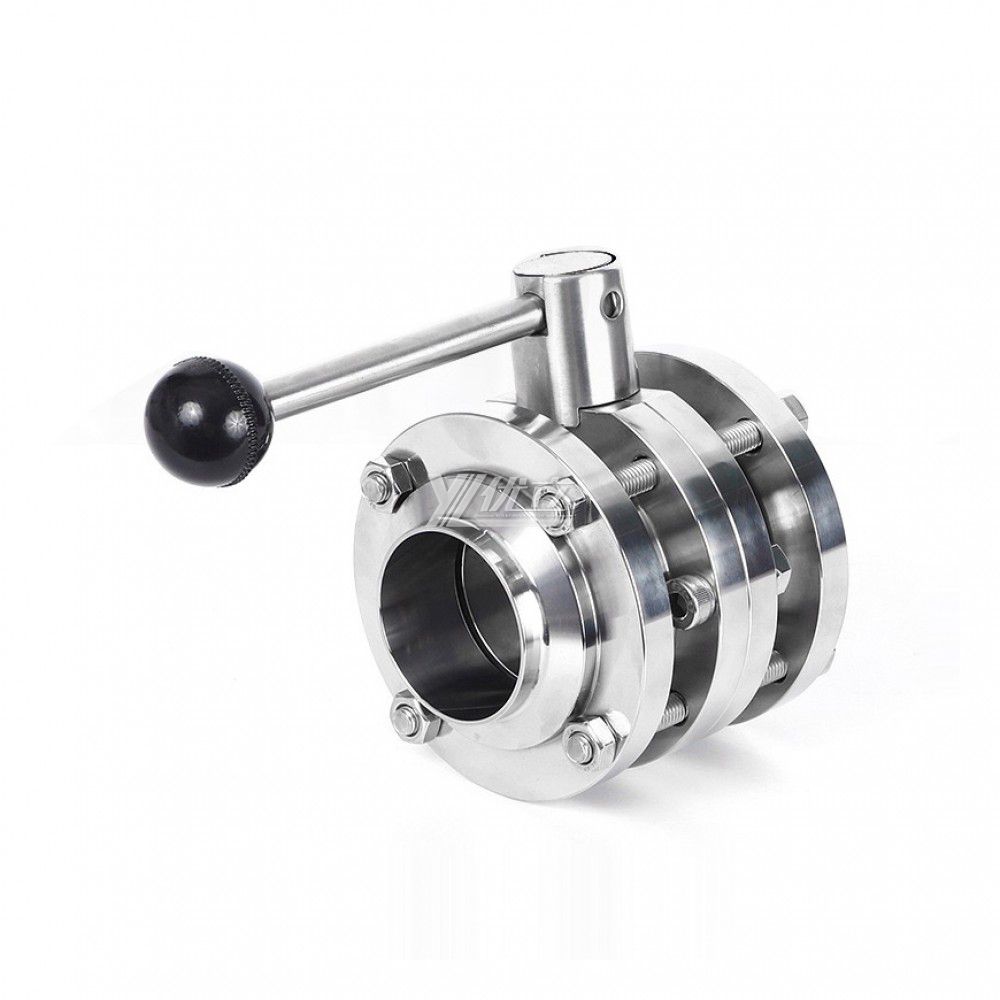 YOULI Hygienic Food Grade Stainless Steel 3A/SMS/DIN 304 316 Silicon Sanitary Manual Three Piece Butt Welded Butterfly Valve