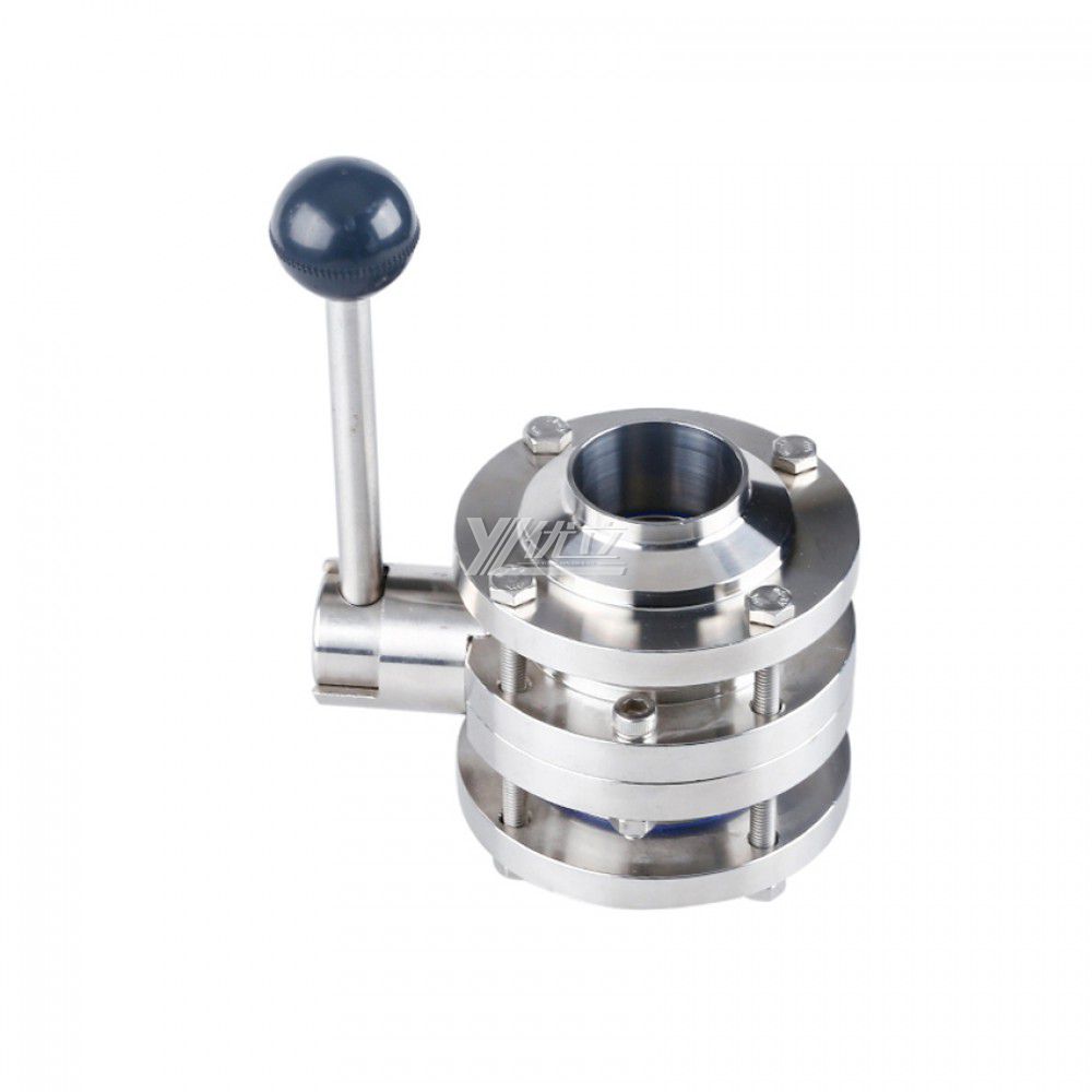 YOULI Hygienic Food Grade Stainless Steel 3A/SMS/DIN 304 316 Silicon Sanitary Manual Three Piece Butt Welded Butterfly Valve