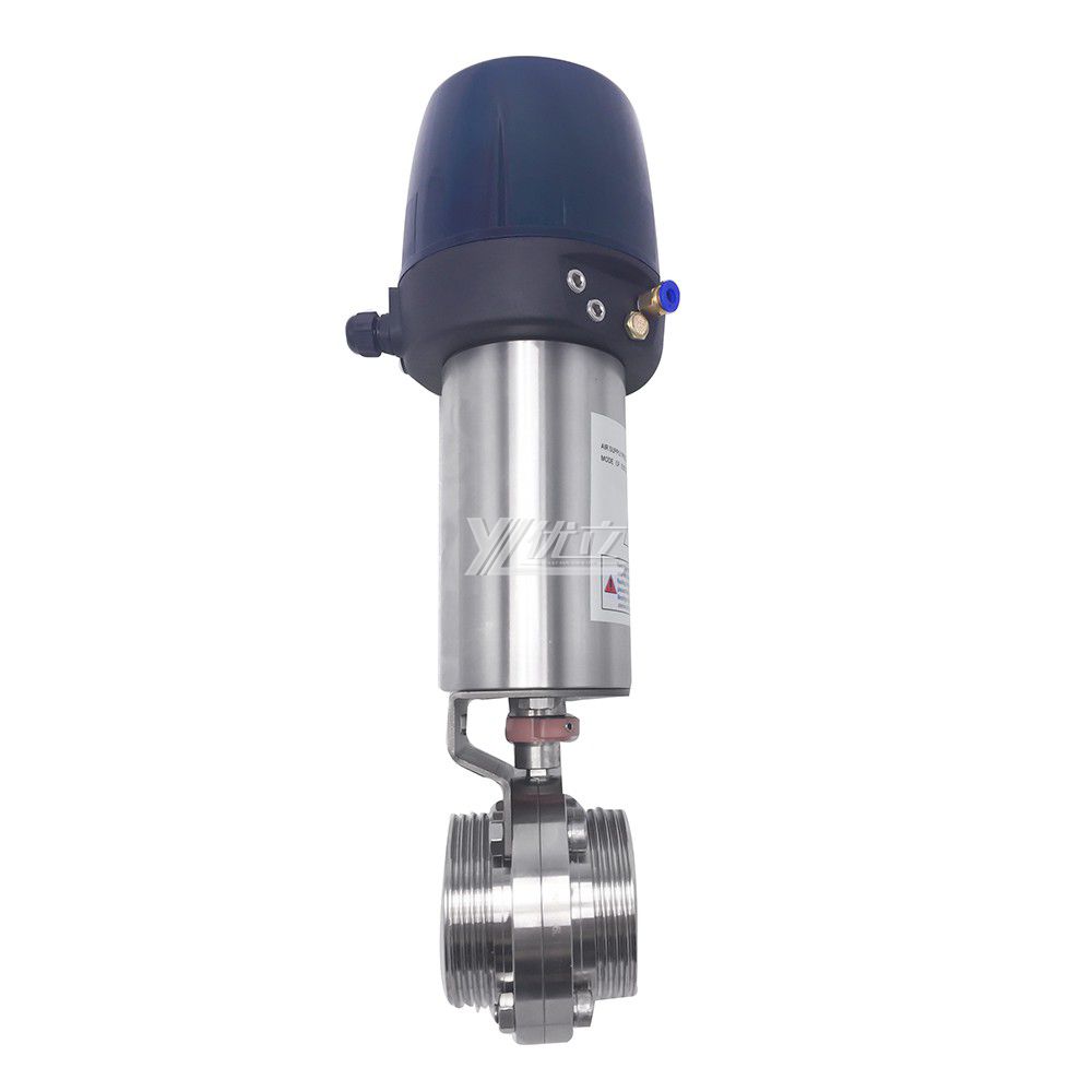 YOULI Hygienic Food Grade  Stainless Steel 304 316 Smart Head Complete Set Sanitary Male Pneumatic Threaded butterfly Valve