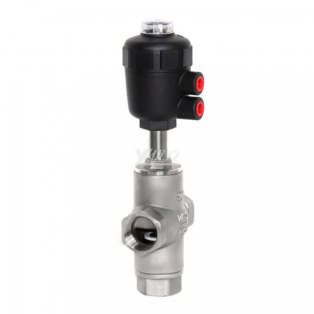 YOULI Stainless Steel Steam High Temperature 1.6mpa 304 316 BSP NPT  T Type  Pneumatic 3 Way Female Threaded Angle Seat Valve