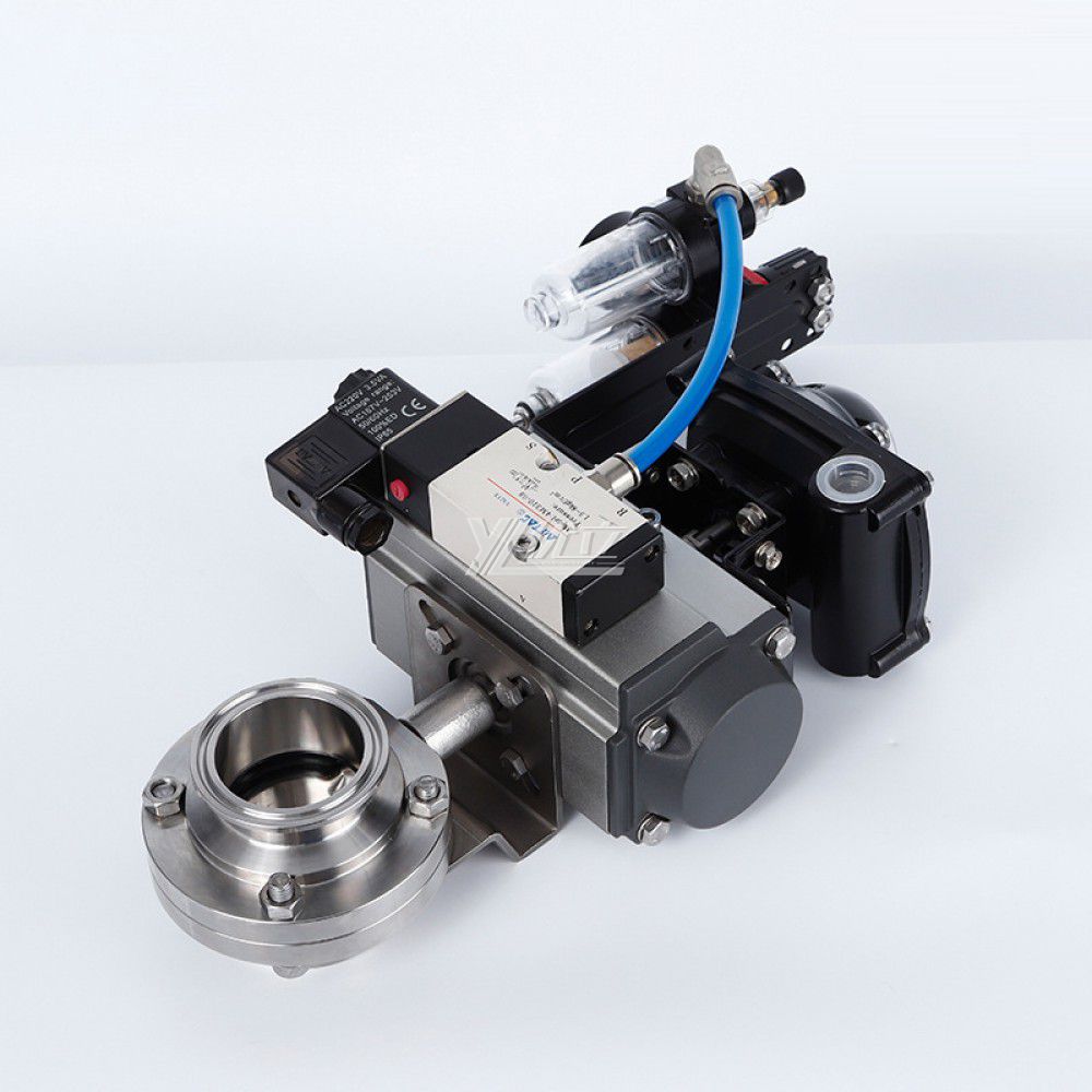 YOULI Hygienic Food Grade Sanitary Stainless Steel 3A/SMS/DIN 304 316L Limit Position Pneumatic Tri Clamped Butterfly Valve