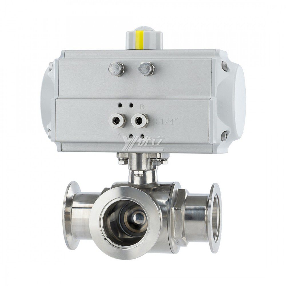 YOULI Hygienic Food Grade Sanitary Stainless Steel Beverage Milk Drink 304 316L KF Pneumatic Three Way Vacuum Ball Valve