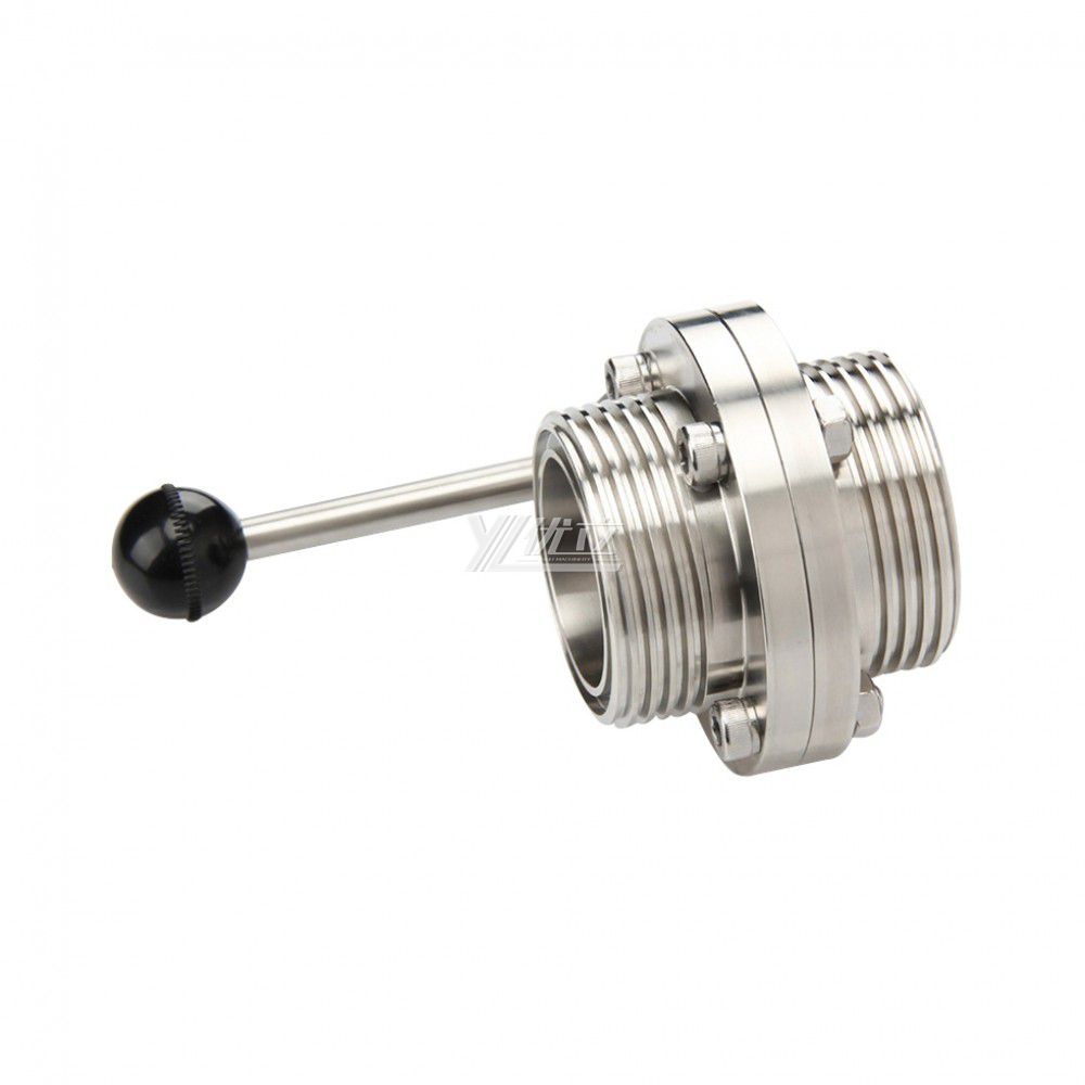 YOULI Hygienic Food Grade Stainless Steel 3A/SMS/DIN 304 316L Silicon Sanitary Manual Male Threaded Butterfly Valve