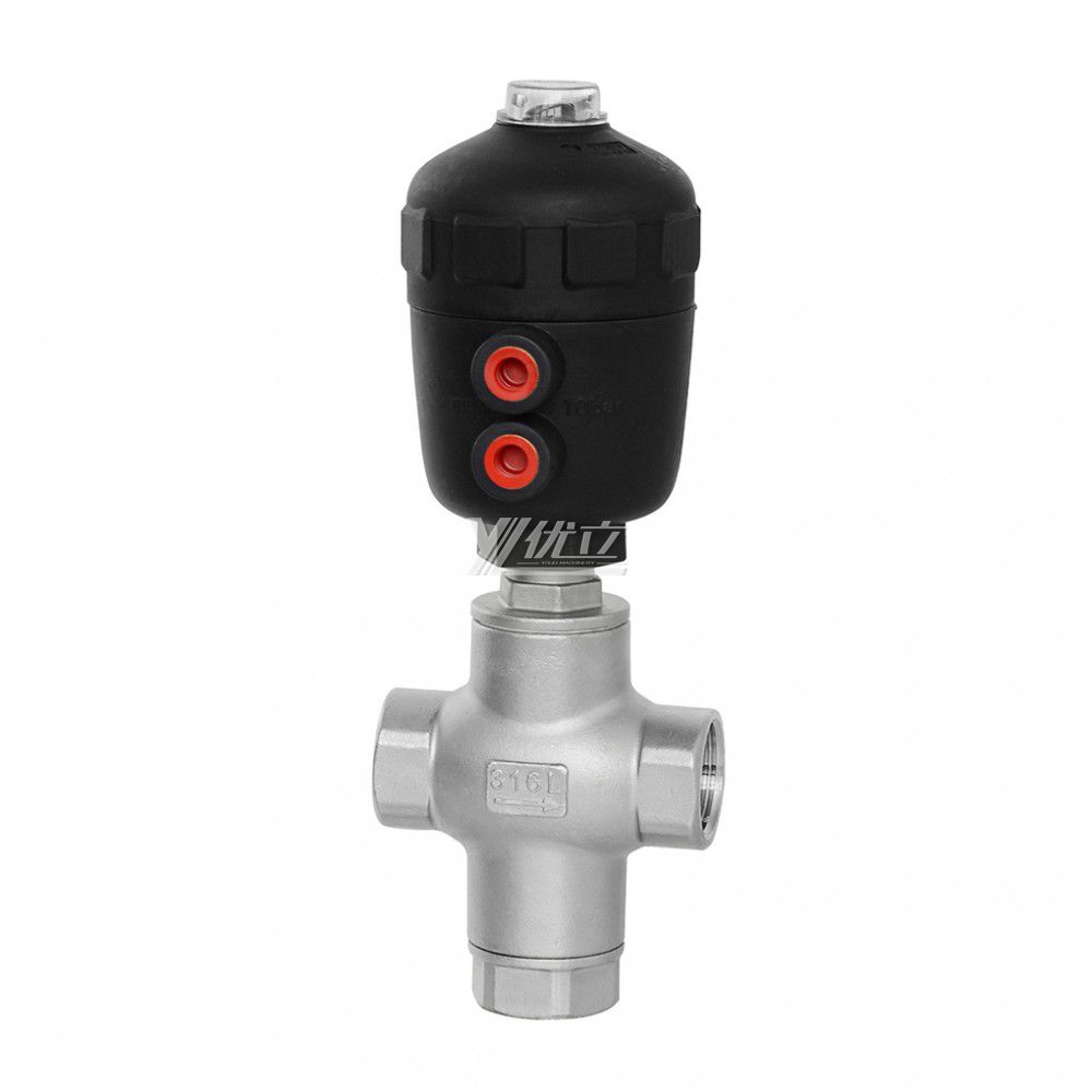YOULI Stainless Steel Steam High Temperature 1.6mpa 304 316 BSP NPT  T Type  Pneumatic 3 Way Female Threaded Angle Seat Valve