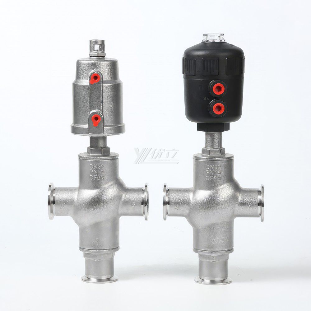 YOULI High Temperature Steam 1.6mpa 304 316 BSP NPT Stainless Steel Head Pneumatic Three Way Tri-clamped Angle Seat Valve