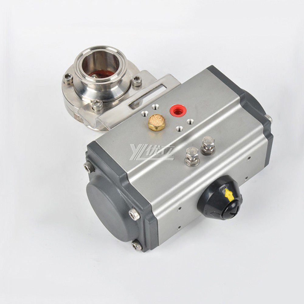YOULI  Hygienic Food Grade Stainless Steel Single Acting 304 316 Sanitary Pneumatic Actuator Tri Clamped Butterfly Valve