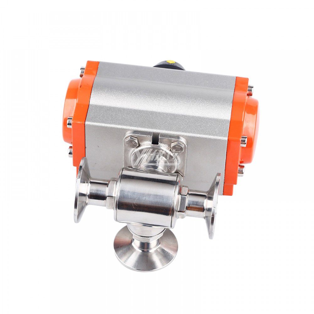 YOULI Hygienic Food Grade Sanitary Stainless Steel T/L Type 304 316L Beverage Milk Pneumatic Three Way Tri Clamped Ball Valve