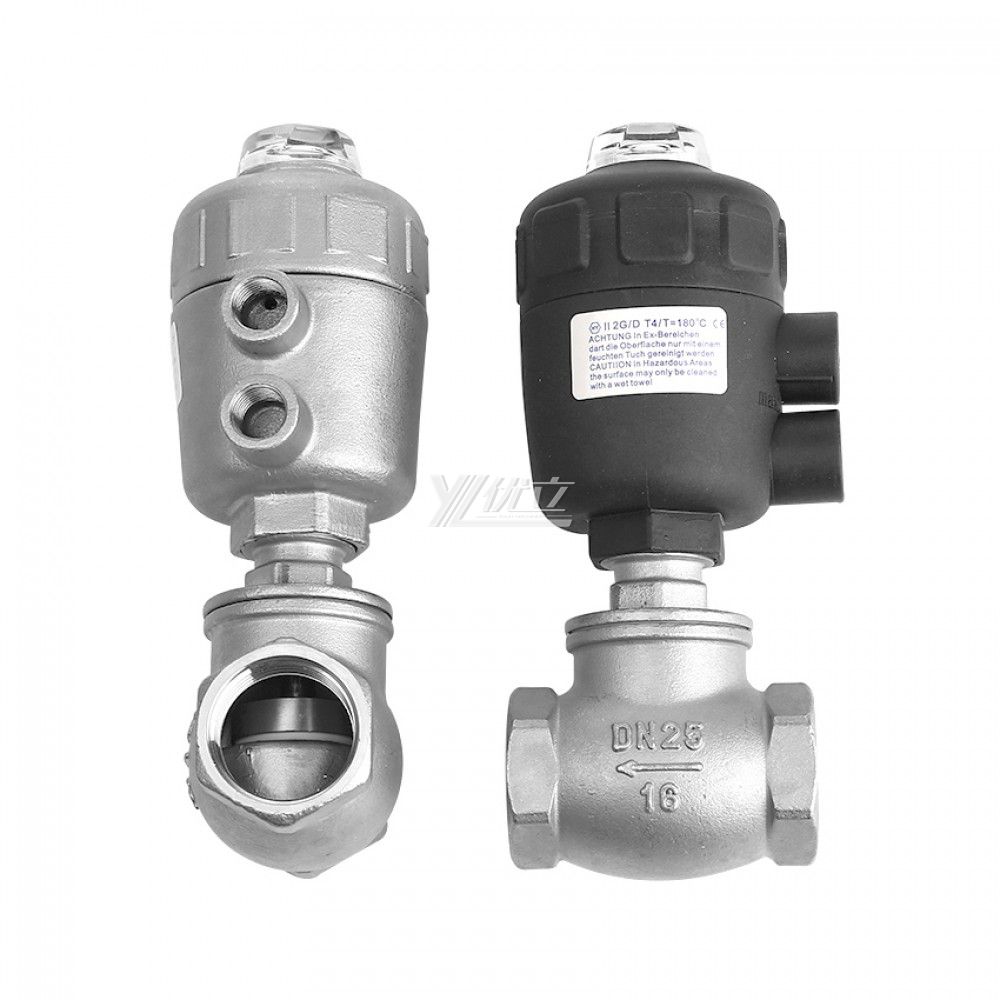 YOULI Premium 1.6mpa Stainless Steel 304 316 BSP NPT T-type Plastic Head Pneumatic Female Threaded Angle Seat Globe Valve
