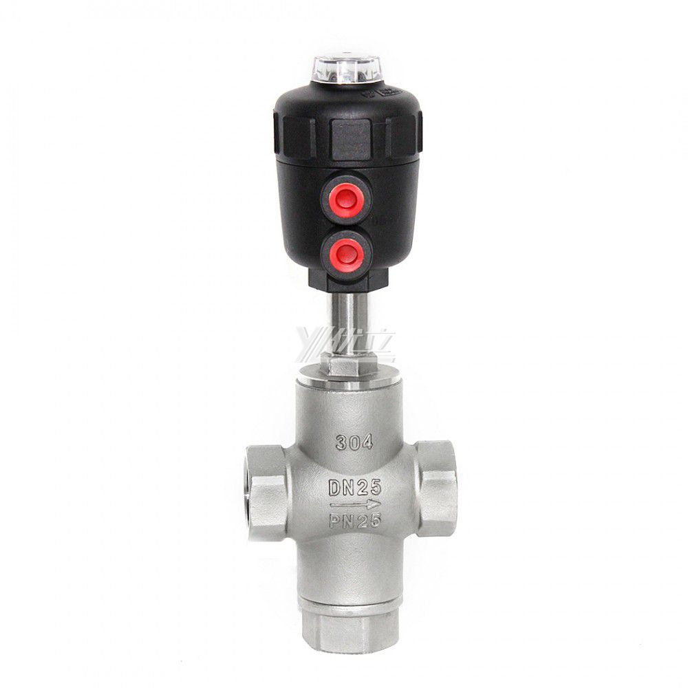 YOULI Stainless Steel Steam High Temperature 1.6mpa 304 316 BSP NPT  T Type  Pneumatic 3 Way Female Threaded Angle Seat Valve