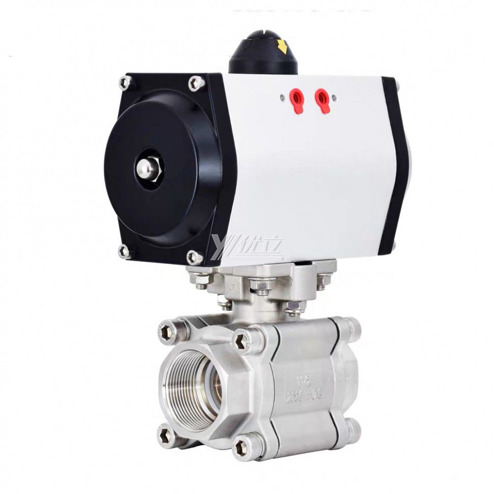 YOULI  High Temperature Metal Seal NPT BSP 2000wog PN130 Stainless Steel 304 316 Pneumatic Actuator 3PC Thread Ball Valve