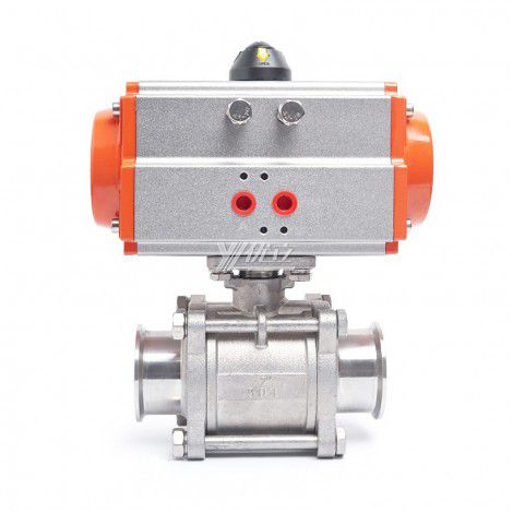 YOULI Hygienic Food Grade Sanitary Stainless Steel 304 316L Beverage Milk Tri Clamped Pneumatic Actuator Three Piece  Ball Valve