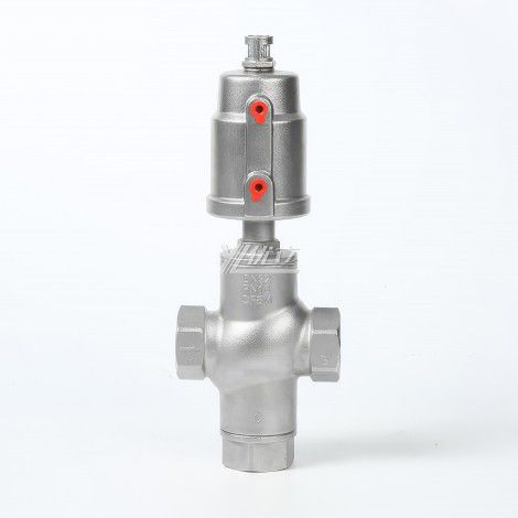 YOULI High Temperature Steam 1.6mpa 304 316 BSP NPT Stainless Steel Head Pneumatic Three Way Female Threaded Angle Seat Valve