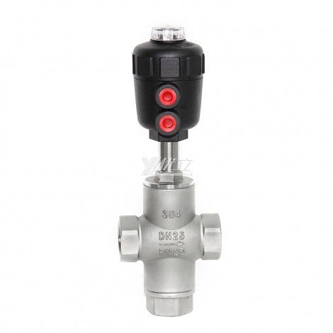 YOULI Stainless Steel Steam High Temperature 1.6mpa 304 316 BSP NPT  T Type  Pneumatic 3 Way Female Threaded Angle Seat Valve