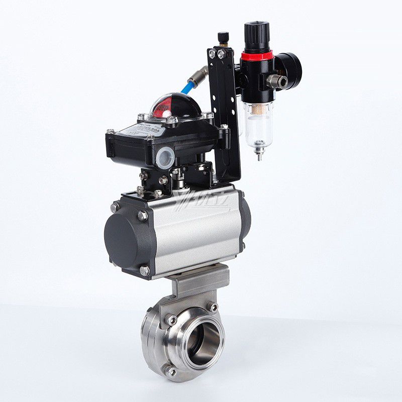 YOULI Hygienic Food Grade Sanitary Stainless Steel 3A/SMS/DIN 304 316L Limit Position Pneumatic Tri Clamped Butterfly Valve