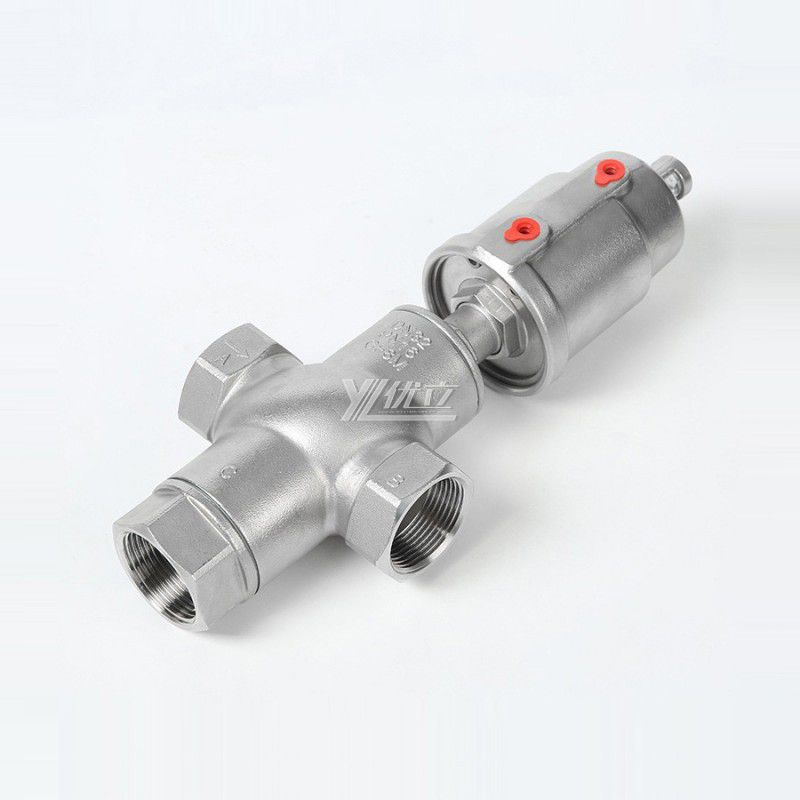 YOULI High Temperature Steam 1.6mpa 304 316 BSP NPT Stainless Steel Head Pneumatic Three Way Female Threaded Angle Seat Valve
