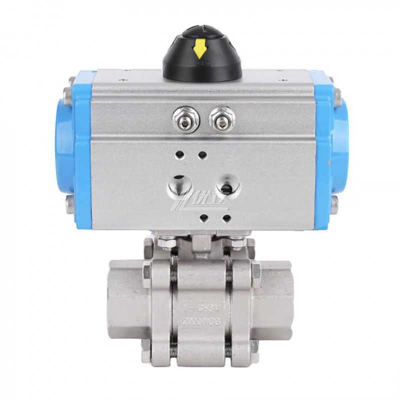 YOULI  High Temperature Metal Seal NPT BSP 2000wog PN130 Stainless Steel 304 316 Pneumatic Actuator 3PC Thread Ball Valve