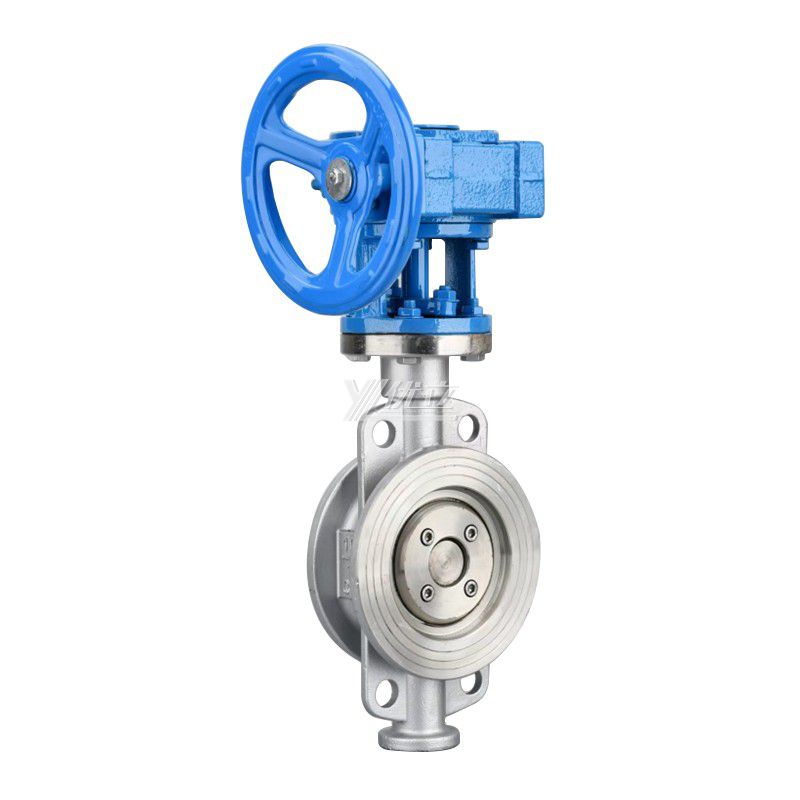 YOULI High Temperature  Stainless Steel 304 316 JIS10K Pn10-16 WCB Metal Seal Worm Wheel Three Eccentric Wafer Butterfly Valve