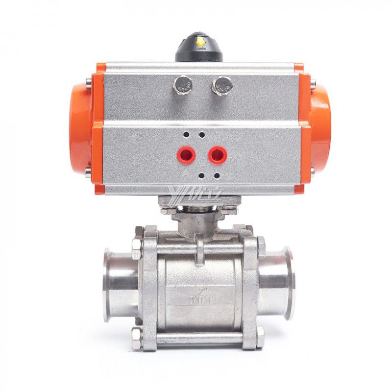 YOULI Hygienic Food Grade Sanitary Stainless Steel 304 316L Beverage Milk Tri Clamped Pneumatic Actuator Three Piece  Ball Valve