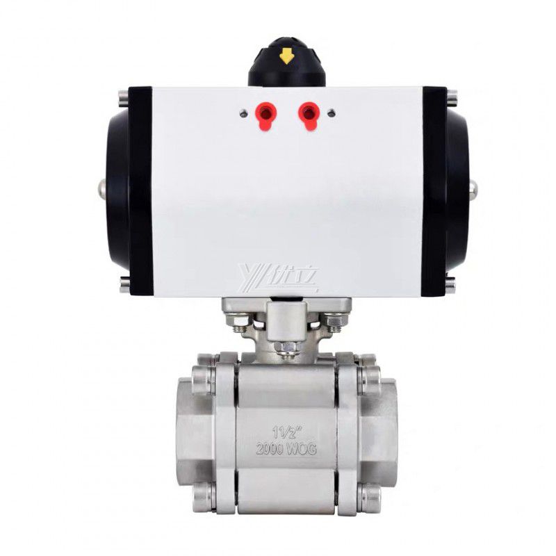 YOULI New product High Temperature Metal Seal NPT BSP 2000wog PN64-PN130 Stainless Steel 304 316 Pneumatic Actuator 3PC Thread Ball Valve