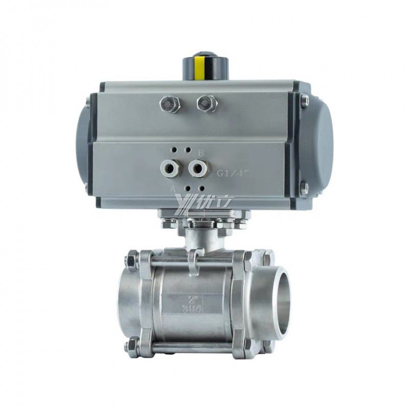 YOULI High Temperature Zero Leakage 1000WOG PN16 Stainless Steel 304 316 3-piece Butt Welded Pneumatic Actuator Ball Valve
