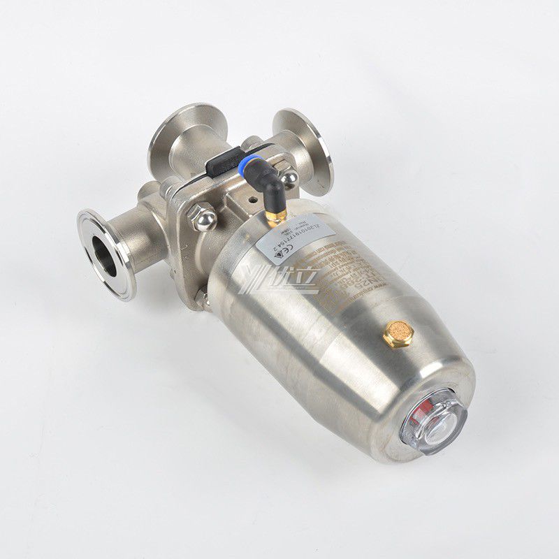YOULI Hygienic Food Grade Sanitary Stainless Steel 316 Double Membrane L Type Pneumatic Three Way Tri Clamped Diaphragm Valve