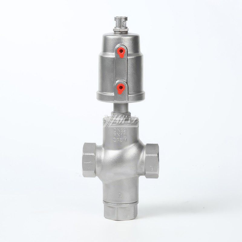 YOULI High Temperature Steam 1.6mpa 304 316 BSP NPT Stainless Steel Head Pneumatic Three Way Female Threaded Angle Seat Valve