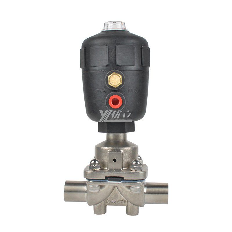 YOULI Hygienic Food Grade Sanitary Stainless Steel 316L Biological Plastics Pneumatic Straight Butt Welded Diaphragm Valve