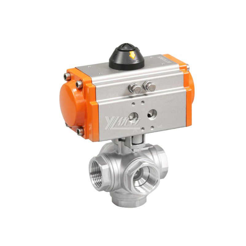 YOULI Durable Anti-leakage High Temperature RC NPT BSP PN16-PN64  304 316 Pneumatic Actuator 5 Way Thread Ball Valve