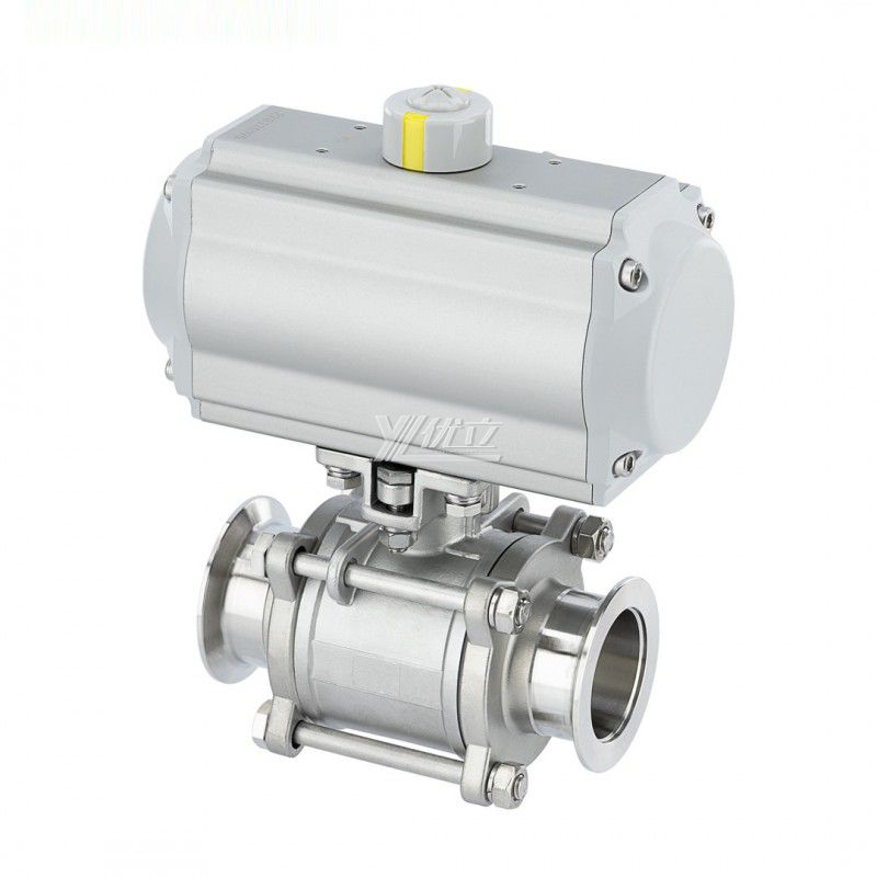YOULI Stainless Steel Negative Pressure KF16 KF25 KF40 304 316 TC Pneumatic Actuator 3 Piece Tri Clamped Vacuum Ball Valve
