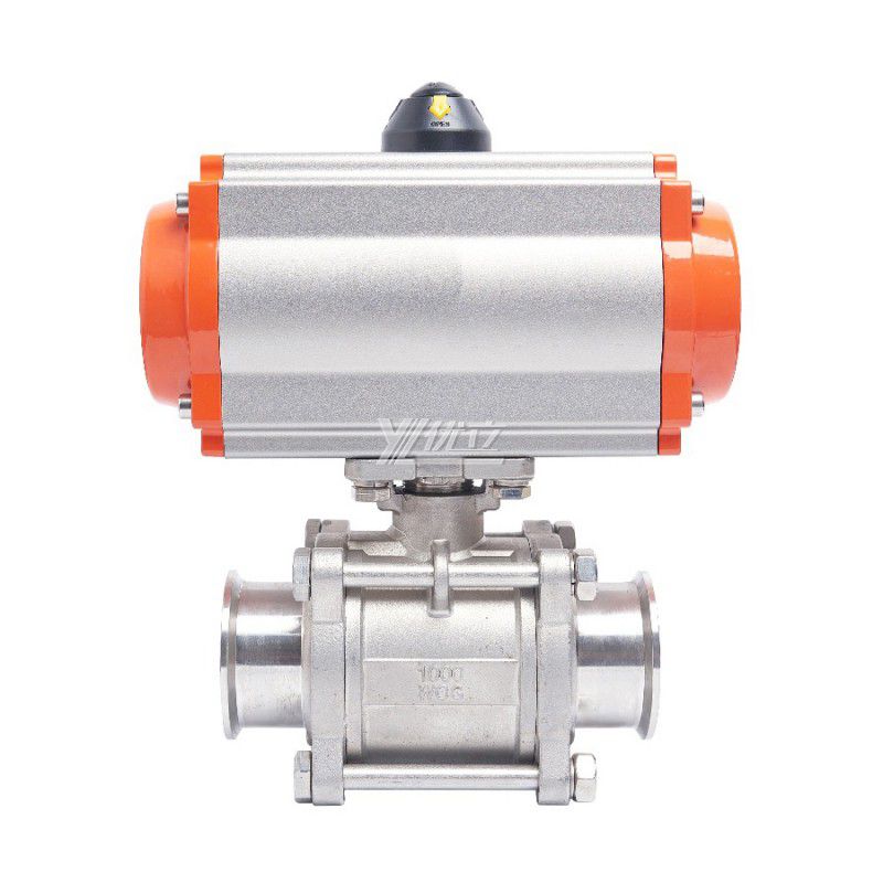 YOULI Hygienic Food Grade Sanitary Stainless Steel 304 316L Beverage Milk Tri Clamped Pneumatic Actuator Three Piece  Ball Valve
