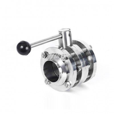 YOULI Hygienic Food Grade Stainless Steel 3A/SMS/DIN 304 316 Silicon Sanitary Manual Three Piece Butt Welded Butterfly Valve