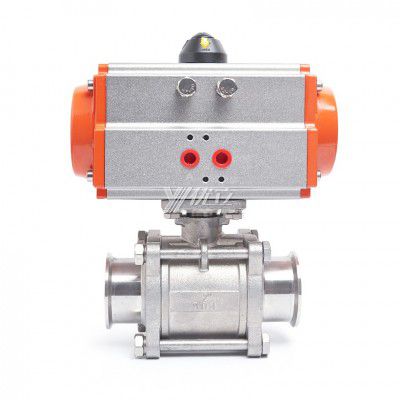 YOULI Hygienic Food Grade Sanitary Stainless Steel 304 316L Beverage Milk Tri Clamped Pneumatic Actuator Three Piece  Ball Valve