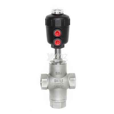 YOULI Stainless Steel Steam High Temperature 1.6mpa 304 316 BSP NPT  T Type  Pneumatic 3 Way Female Threaded Angle Seat Valve