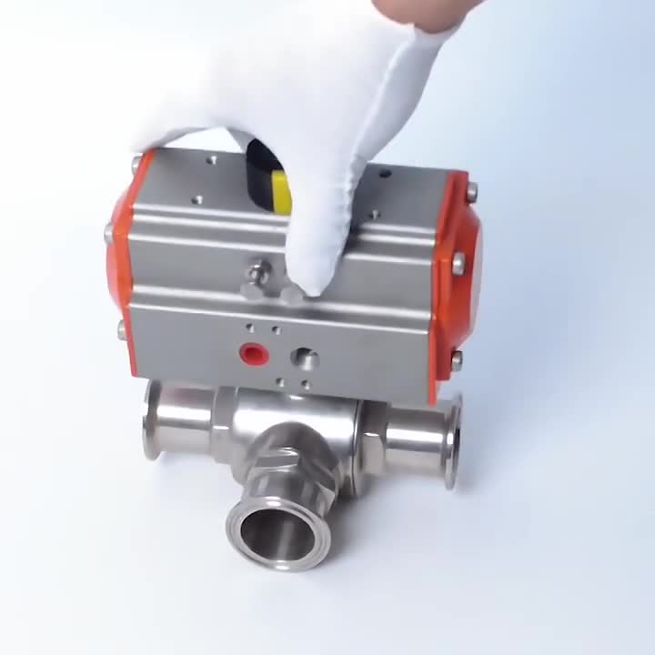 174-02-Peumatic Three Way Clamped Ball Valve